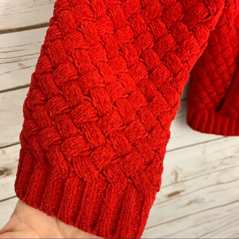 J Jill Red Basket Weave Pattern Button Car - image 5